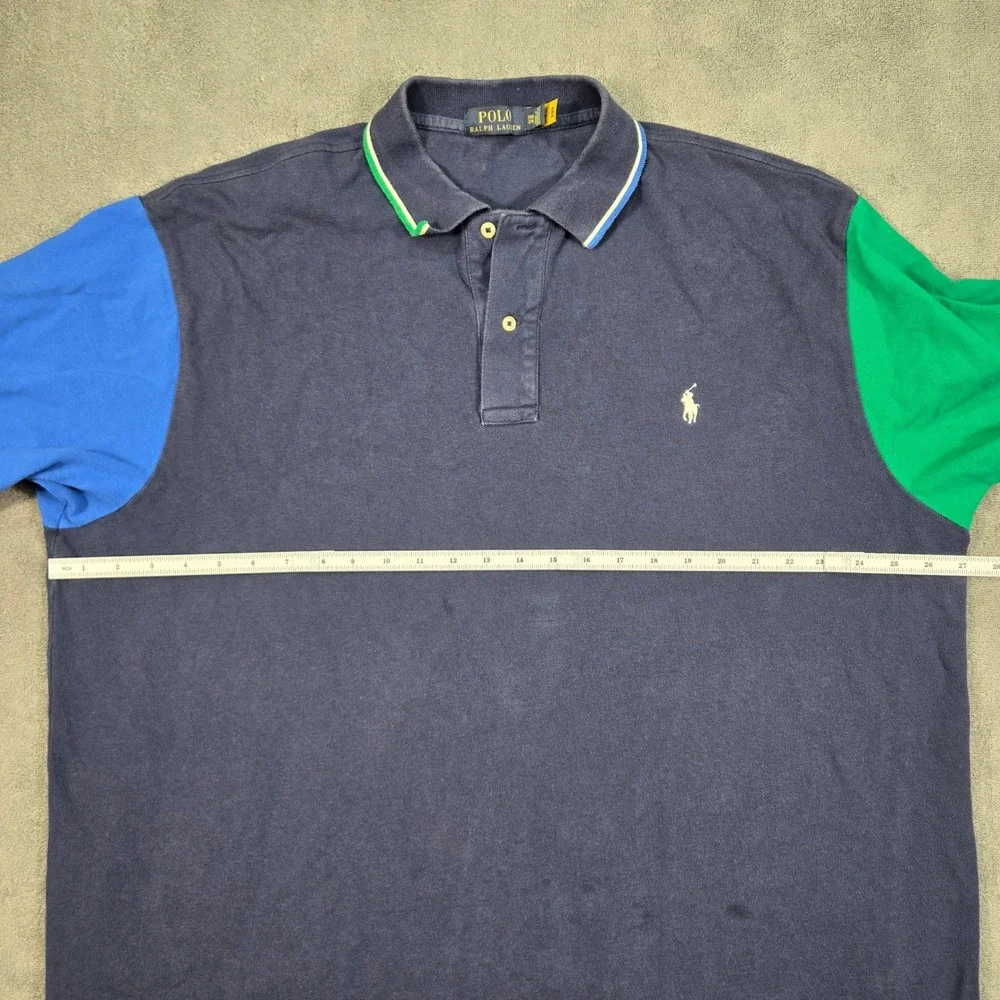 Polo Ralph Lauren 2XB Shirt Mens Big‎ Tall Colorblock Navy Blue Mesh Polo Top
